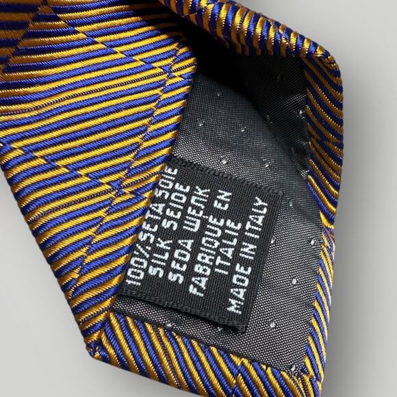 Gianfranco Ferré Silk Tie Blue Yellow Geometric Pattern Made in Italy - Picture 4 of 6